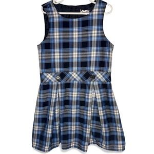 Lands' End Navy and White School Uniform Plaid Dress Girls Size 7